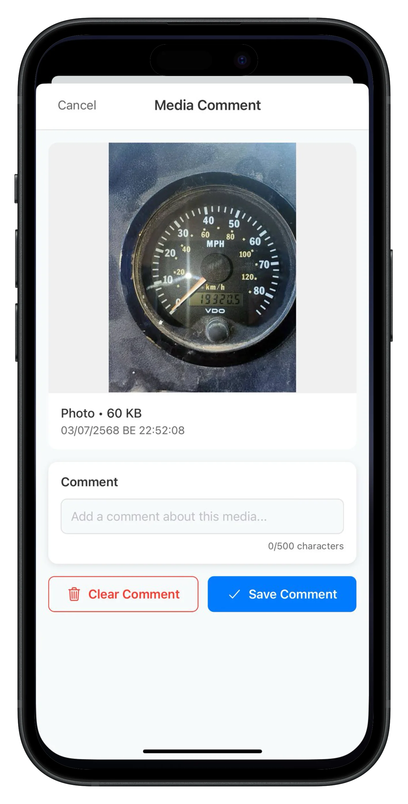 Mobile media comment interface for adding notes to captured images